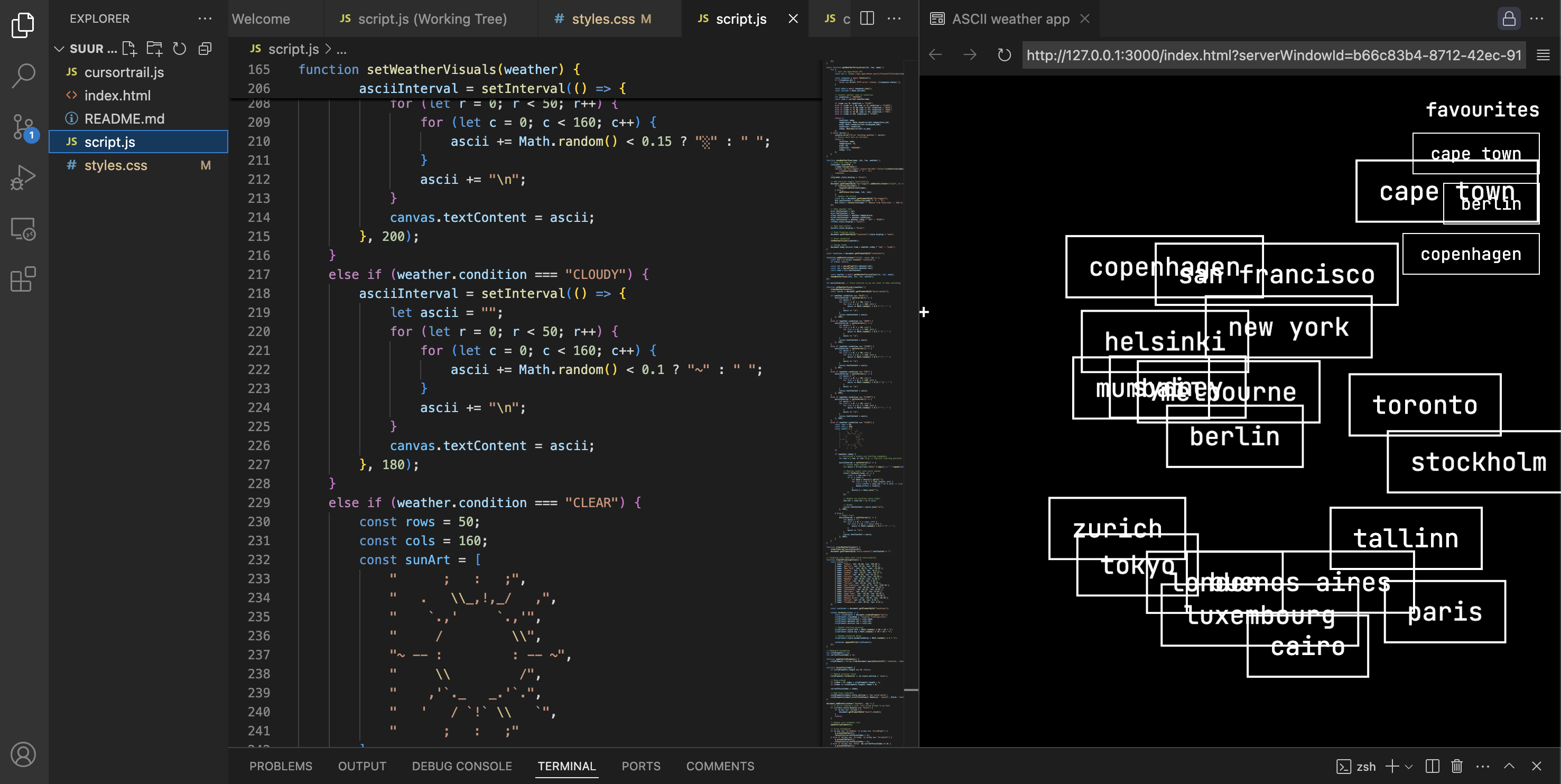 js for ascii weather