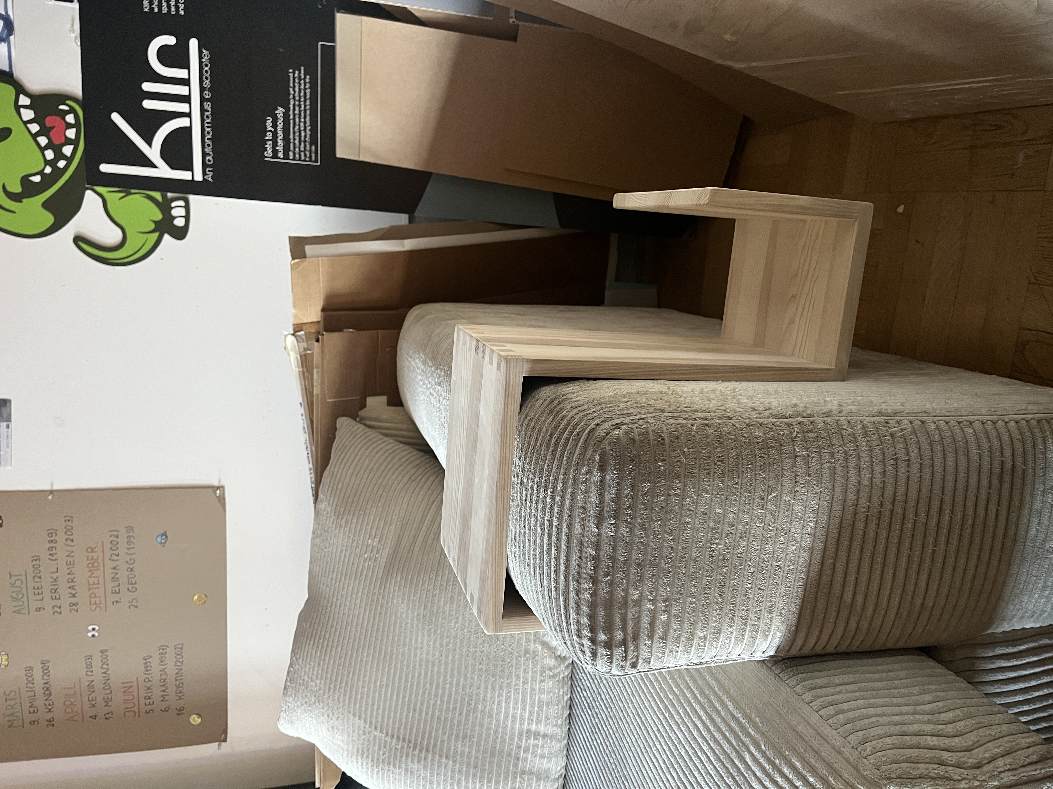 wood side table on the sofa